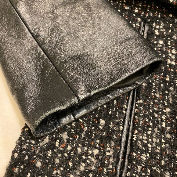 Zara Woman Jacket Size Small Black Boucle Tweed Leather Sleeve - Picture 6 of 12